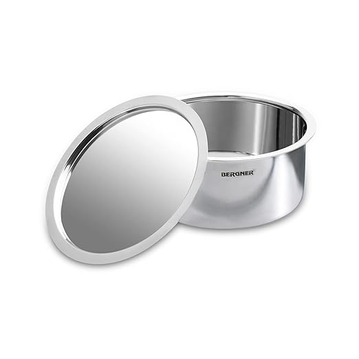 Bergner Argent Triply Stainless Steel Tope, Patila/Bhagona/Tapeli with Stainless Steel Lid, 18 cm, 2.2 litres, Induction Base, Silver, Gas Ready