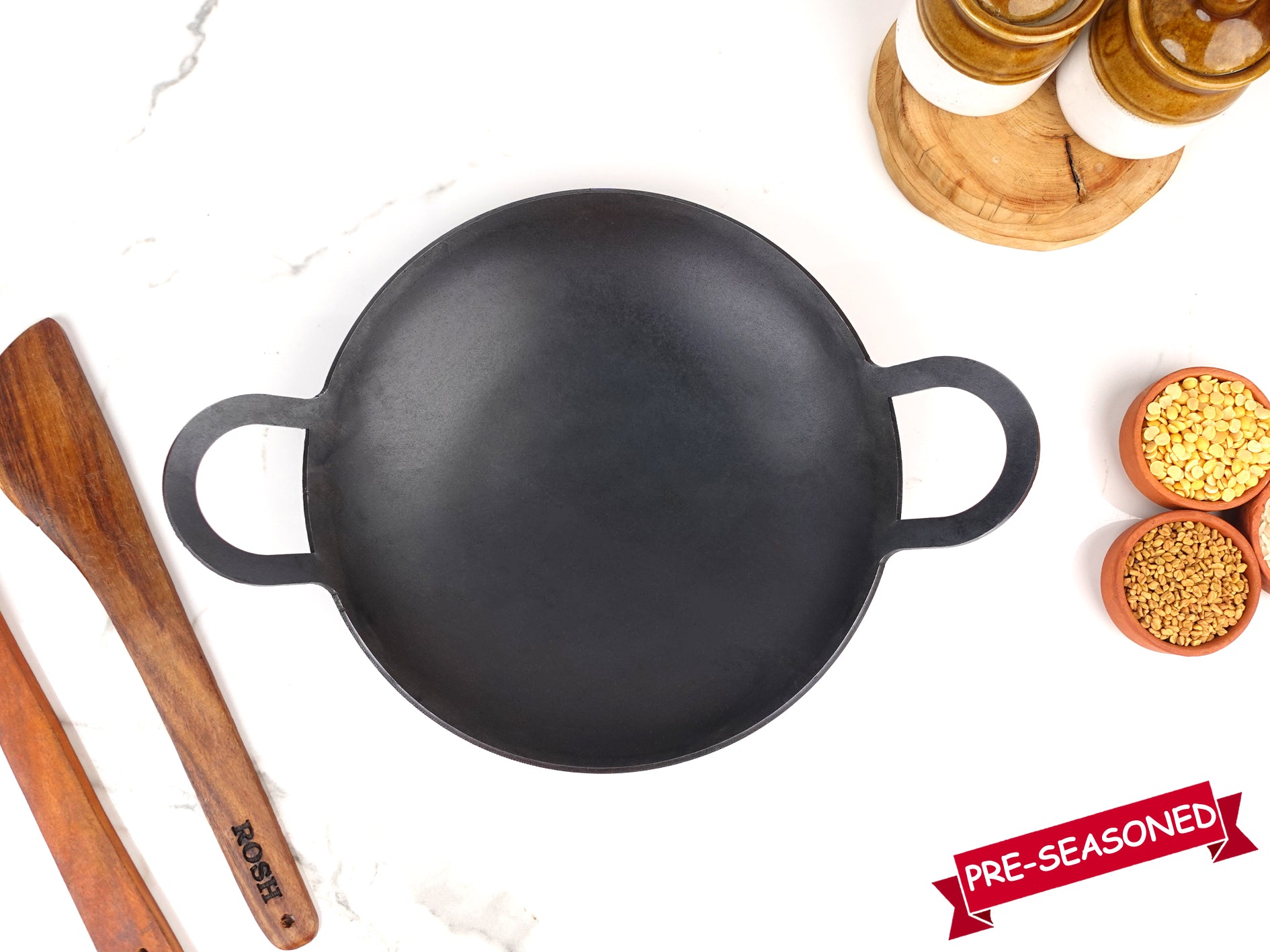 Appam Pan - Cast Iron - Wooden Handle - Special Grinded and Seasoned . –  Rosh Cookwares.