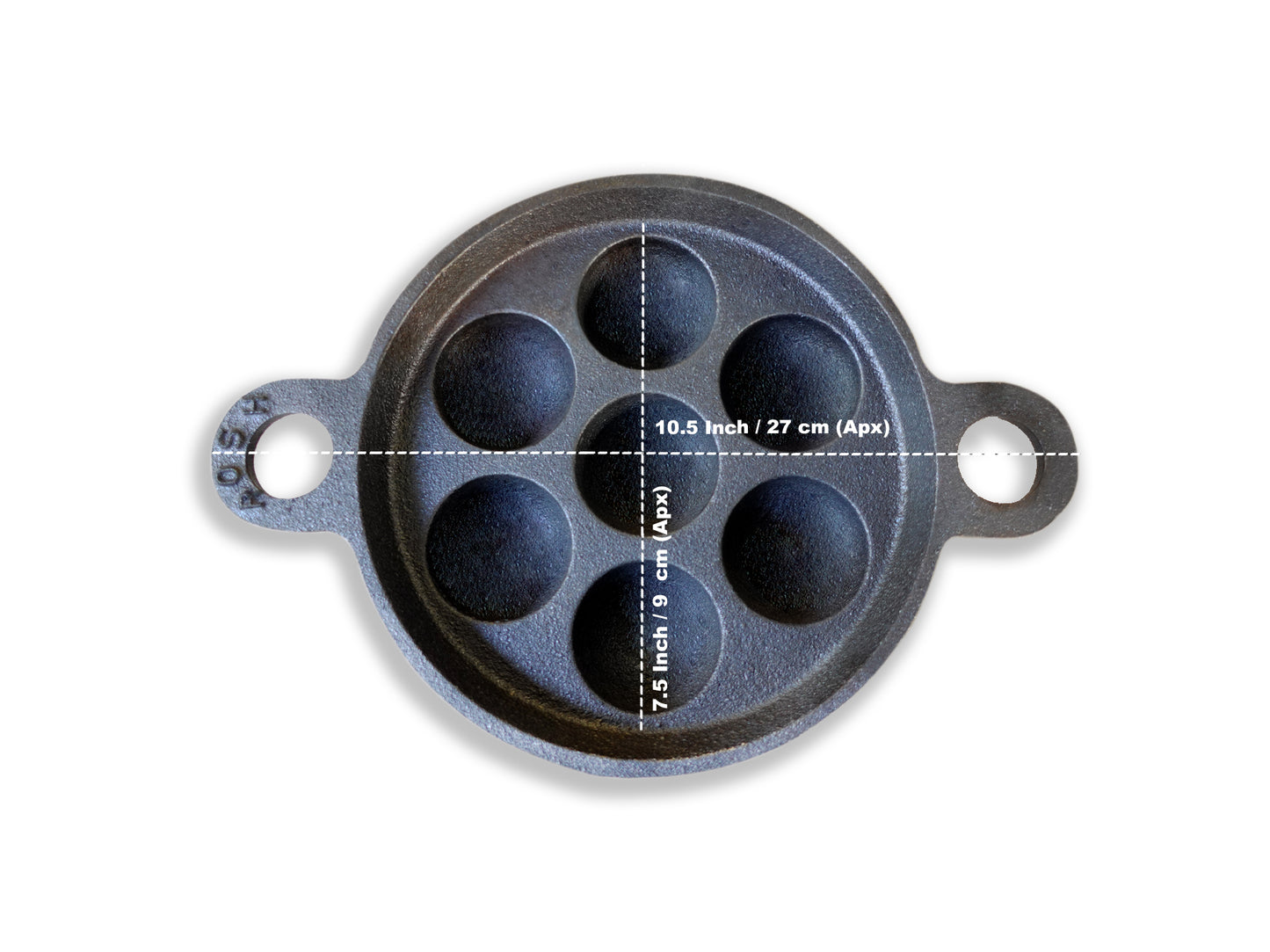 Paniyaram Pan Cast Iron - 7 Pit Round Non Induction Base.