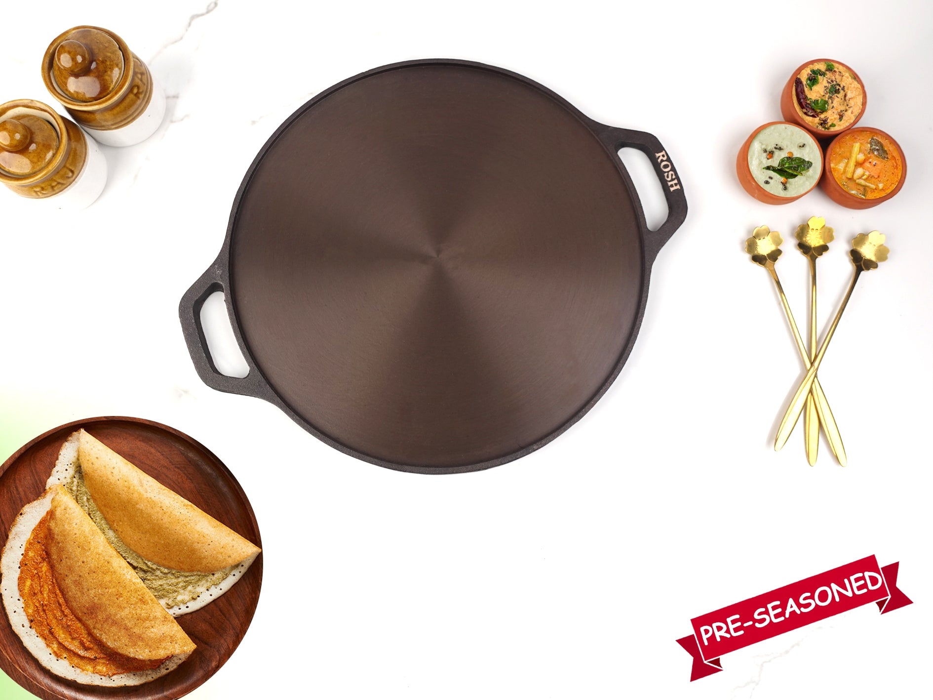 Dosa Tawa - Cast Iron - Double Handle - Grinded. – Rosh Cookwares.