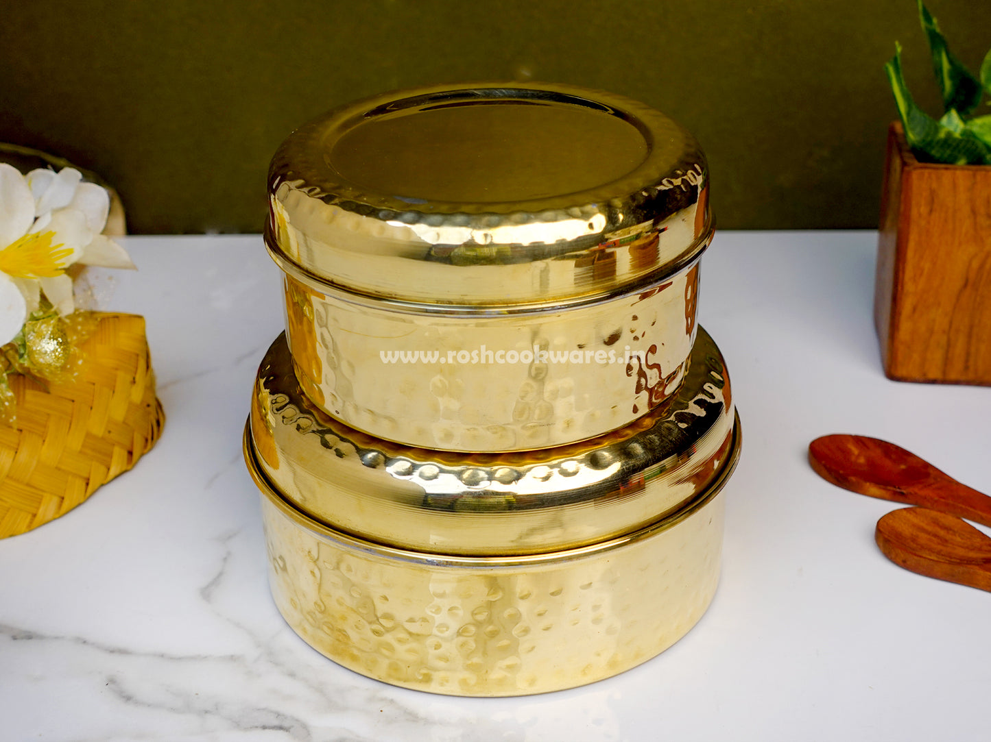 Brass Tiffin Box -  Multistorage Box - Tin Coated - Hammerred - Premium