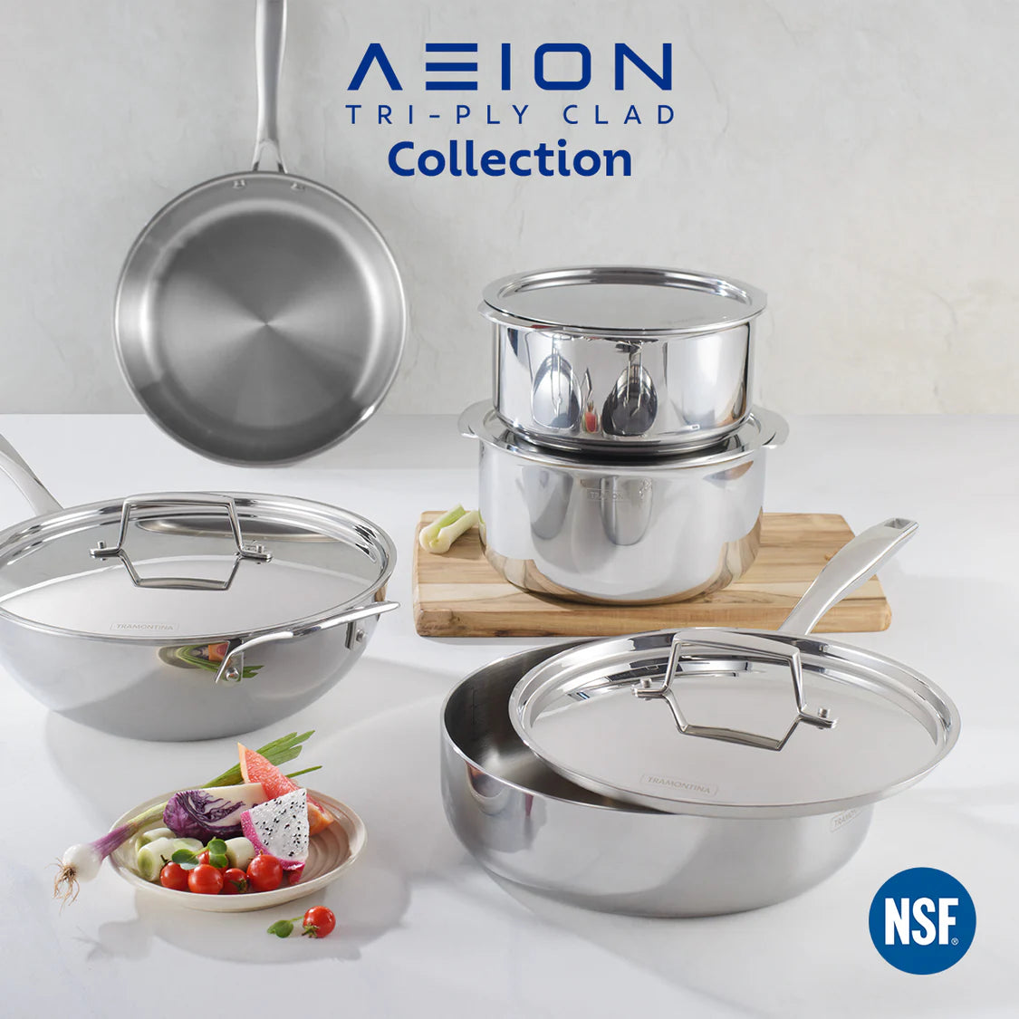 TRAMONTINA Aeion Triply 20cm/1.7L Kadai with SS 304 Lid | Healthy Non Toxic | Kadhai for Curry | Deep Fry | StirFry Cooking | Induction Friendly | Stay Cool Handle | NSF Certified | 10 Year Warranty*