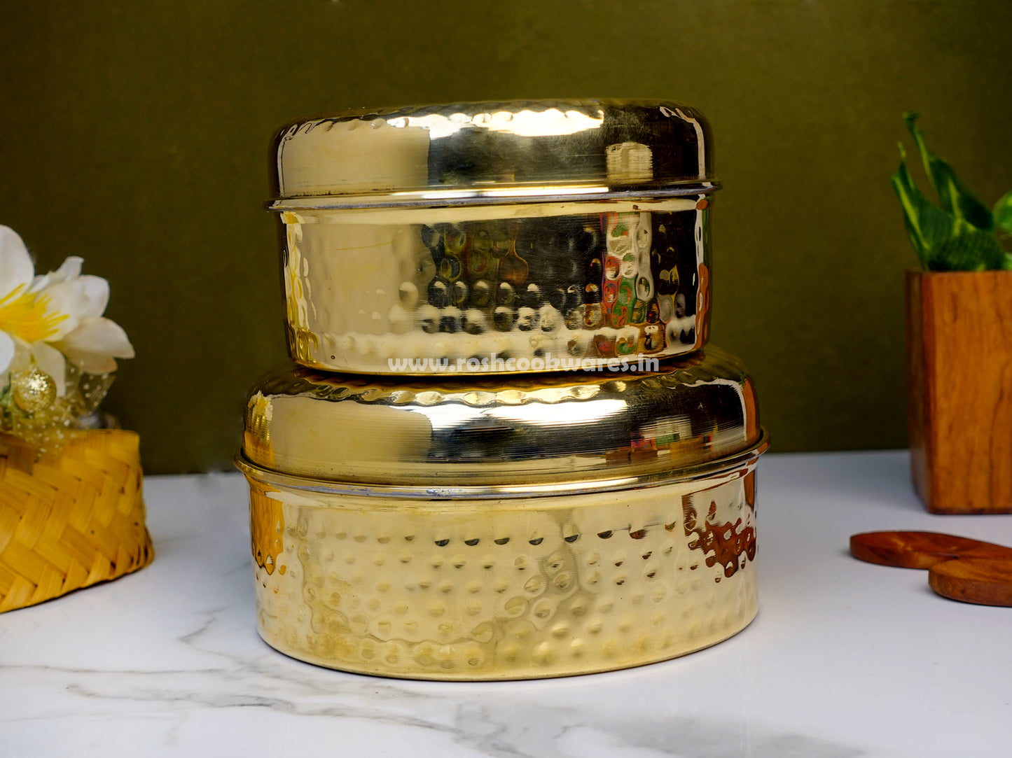 Brass Tiffin Box -  Multistorage Box - Tin Coated - Hammerred - Premium