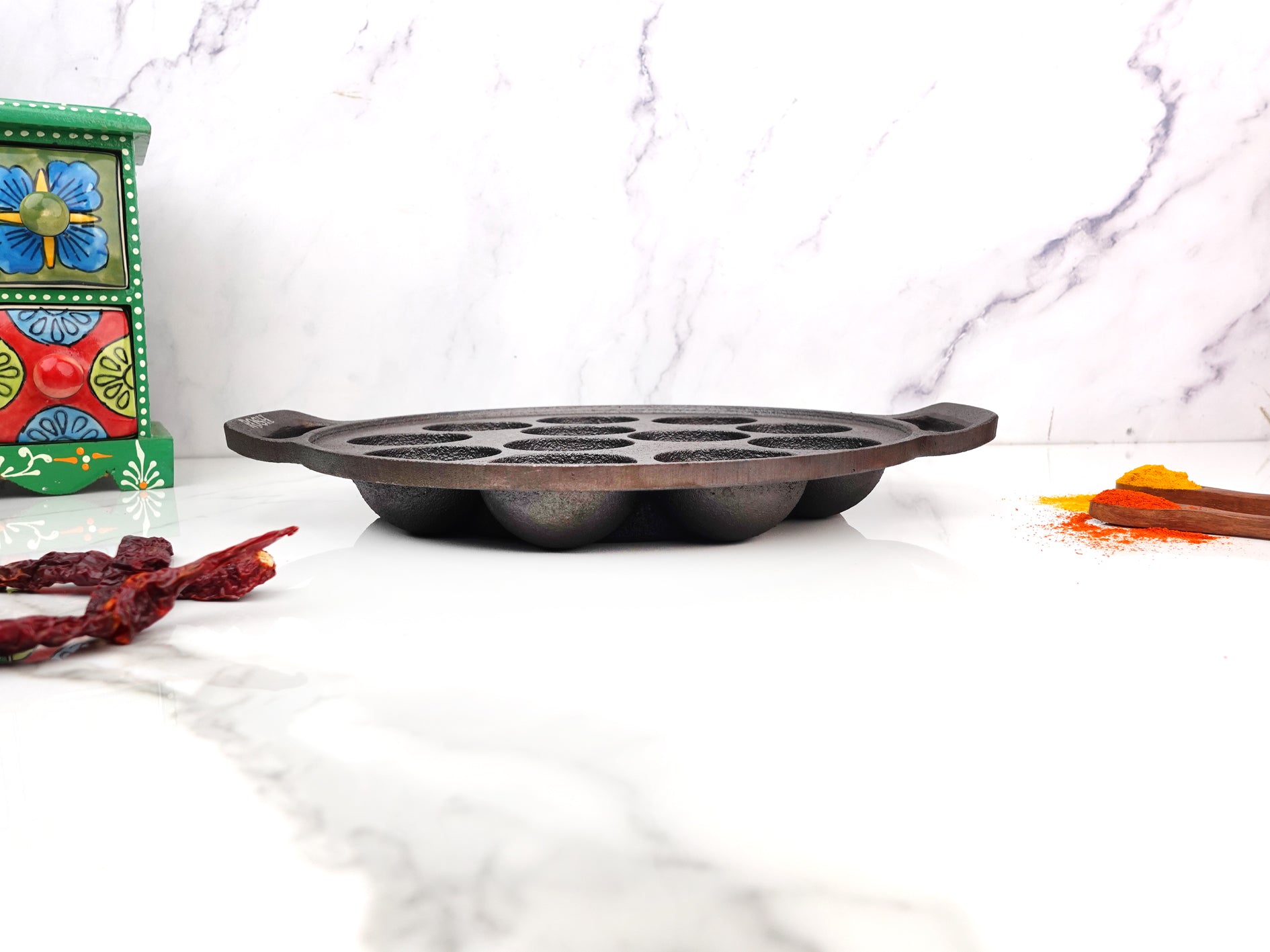 Paniyaram Pan - Cast Iron - Full Flat Base - 12 Pit . – Rosh