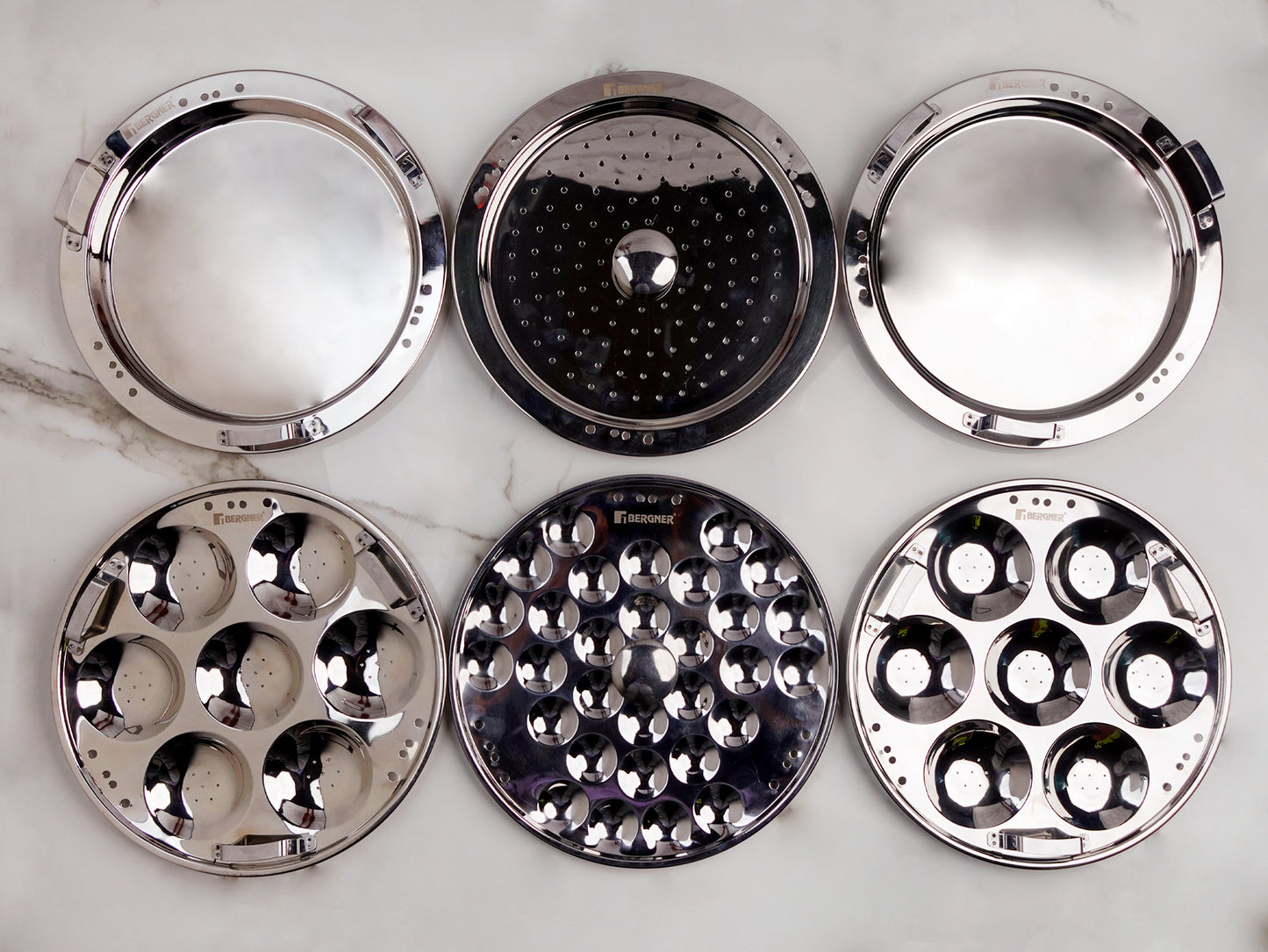 Argent Triply Multi Kadai with lid and 6 plates, 2 Idli palate, 1 cavity appam plate, 1 steam plate, 2 patra plate