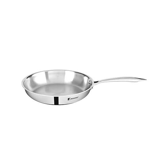 Bergner Argent Triply Stainless Steel Frypan, 24 cm, Induction Base, Silver
