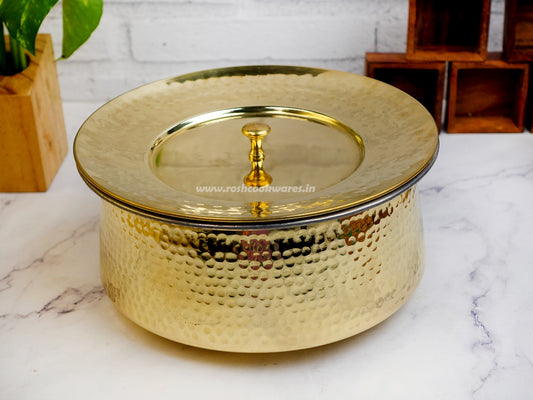 Biryani Handi Curved - Brass - With Kalai .