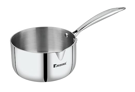 Bergner Argent Triply Stainless Steel Saucepan/Milkpan, 18 Cm, Induction Base, Silver,Non-Stick, 2.3 Liter