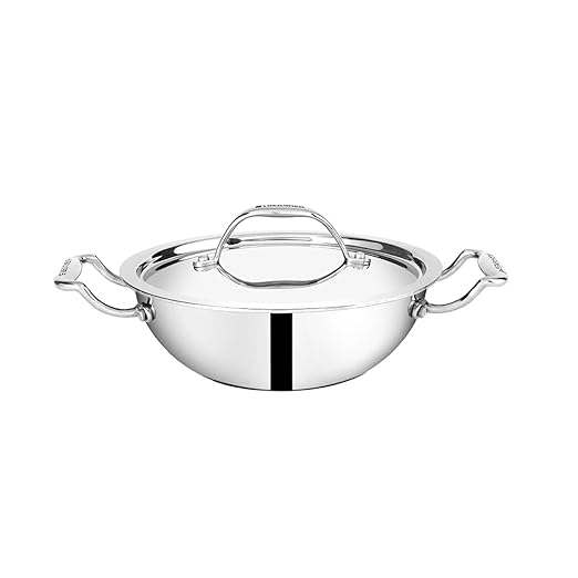 Bergner Argent Tri-Ply Stainless Steel Deep Kadhai with Stainless Steel lid (30 cm,  9.1 Liters, Induction Base, Silver), Standard (BGIN-1547))