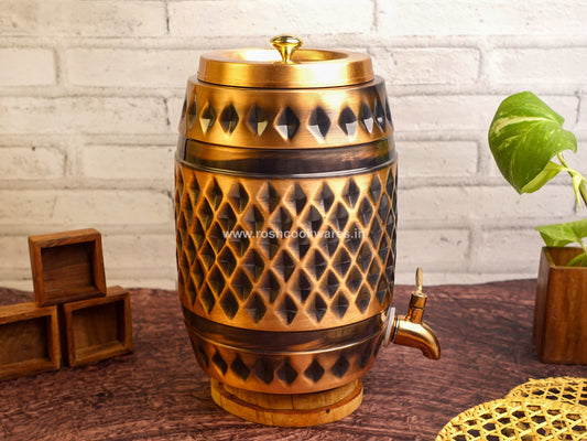 Copper Water Tank - 5 Ltr - Barrel Self Print Diamond.