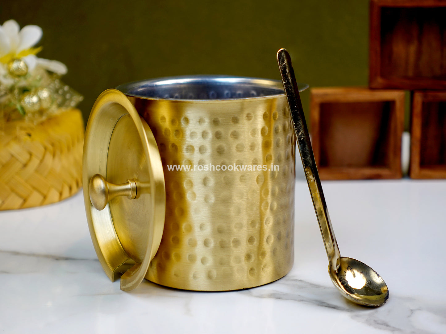 Ghee Pot - Brass With Tin - Hammerred Pattern. Mat Finish.