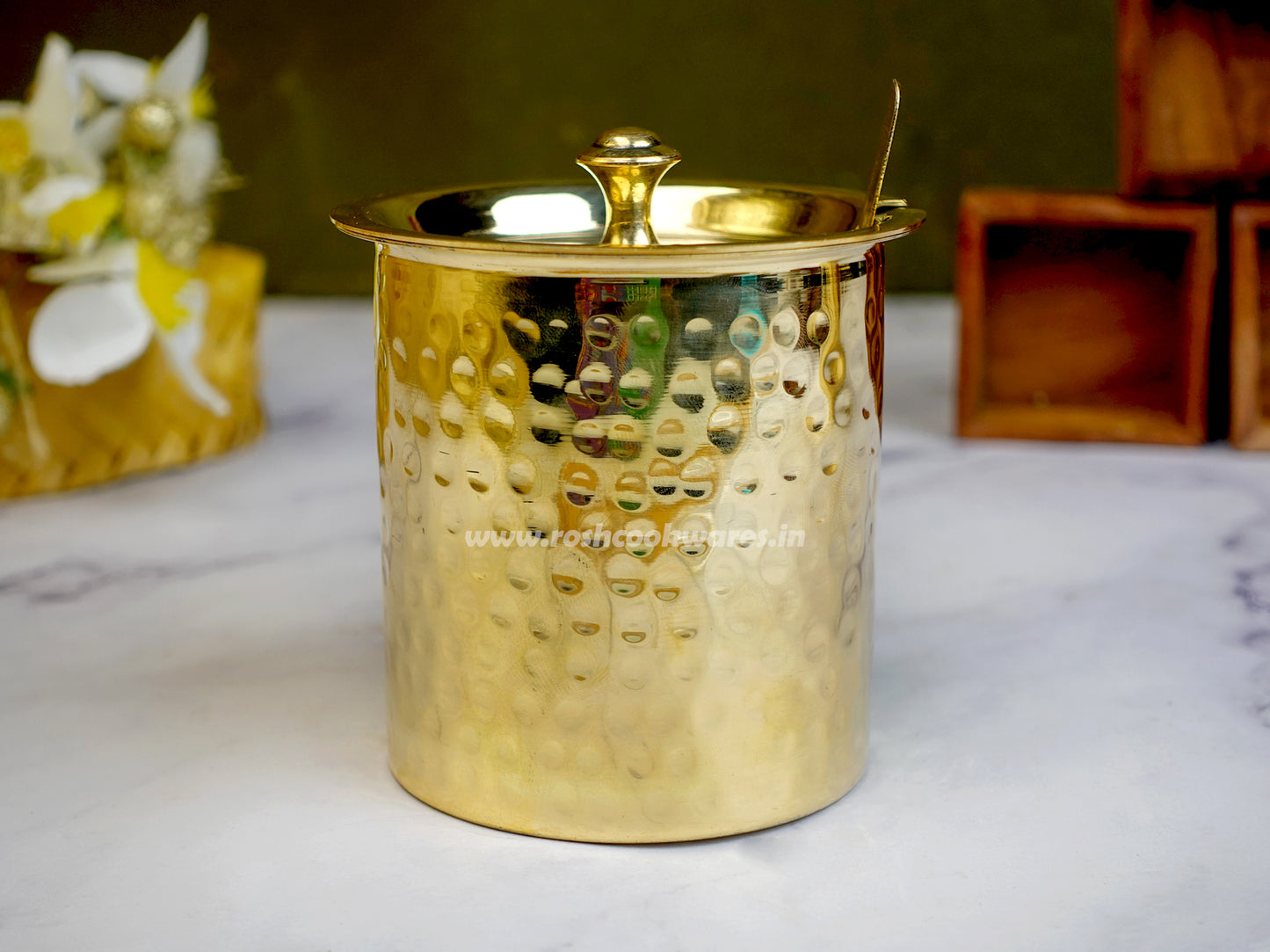 Ghee Pot - Brass With Tin - Hammerred Pattern.