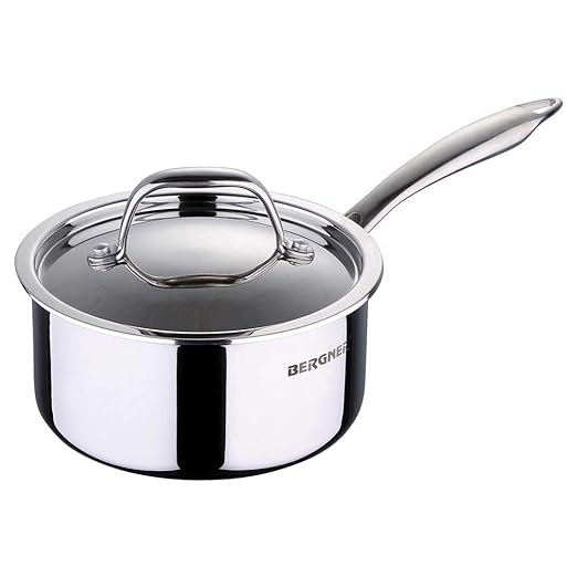 Bergner Argent Stainless Steel Saucepan with Lid, 1Ltr (14Cm X 7Cm), Silver,Non-Stick, 1 Liter