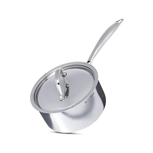 Bergner Argent Tri-Ply Stainless Steel Saucepan with Stainless Steel Lid (18 cm, 2.2 Litres, Induction Base, Silver)
