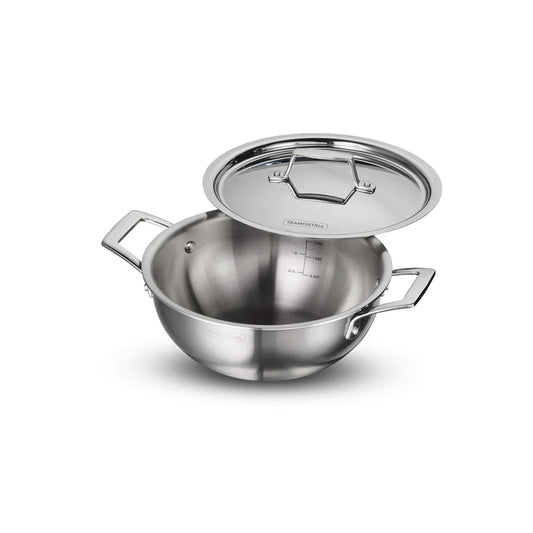 Tramontina Aeion Triply Stainless Steel Deep Kadai with Lid 22cm/3.0 L Non Toxic Induction Friendly, 10 Year Warranty