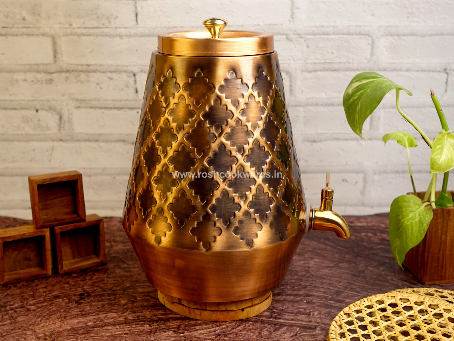 Copper Water Tank - 5 Ltr - Conical Self Print Diamond.