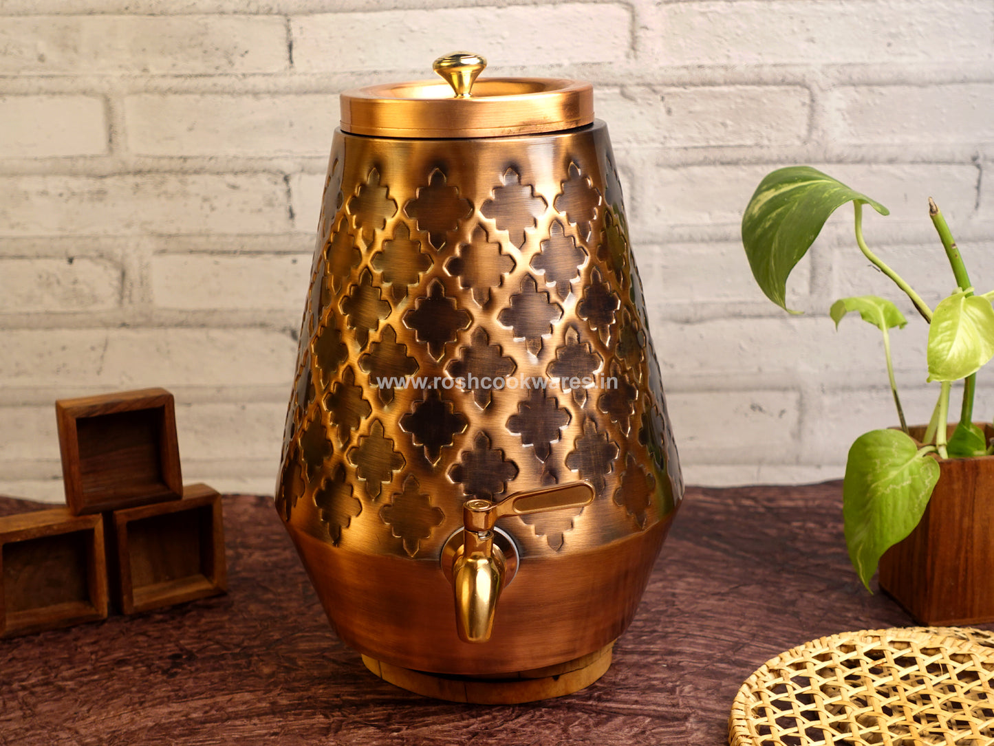 Copper Water Tank - 5 Ltr - Conical Self Print Diamond.