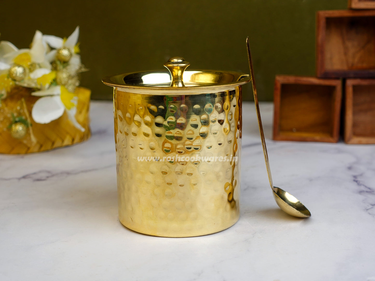 Ghee Pot - Brass With Tin - Hammerred Pattern.