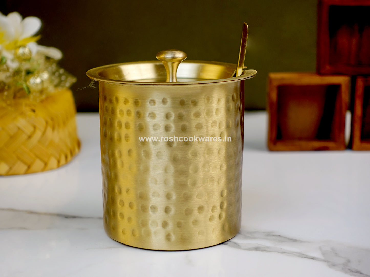 Ghee Pot - Brass With Tin - Hammerred Pattern. Mat Finish.