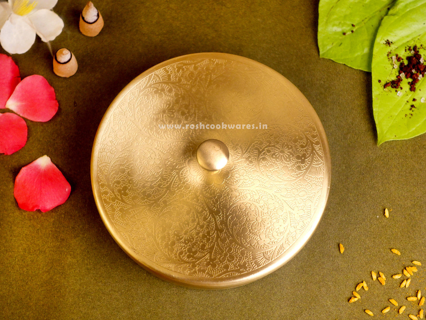 Spice Box - Pooja Box - Brass - Mat Finish - Floral .