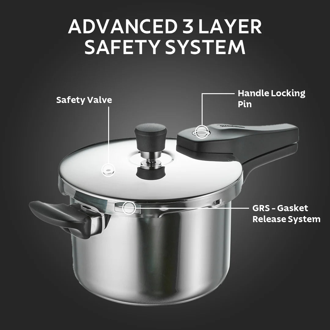 Tramontina Aeion+ 1.5L Triply Pressure Cooker | Outer Lid | Healthy Stainless Steel Cooker | PFAS, PFOA, PTFE Free | 4-Layer Safety | Side Helper Handle | Induction Friendly | 5-Year Warranty*