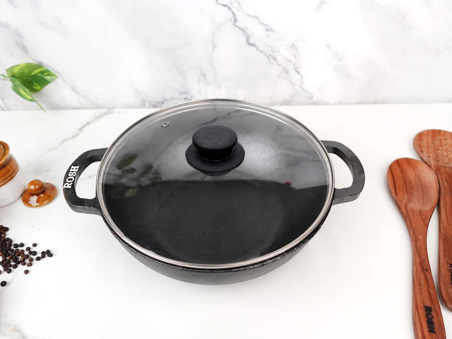 Cast Iron Deep Kadai , Toxin-free, Pre-seasoned, Naturally Non-stick, Induction Based - With Lid.