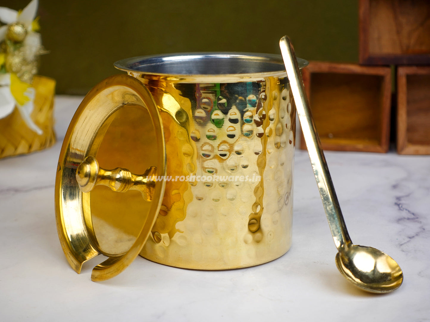 Ghee Pot - Brass With Tin - Hammerred Pattern.