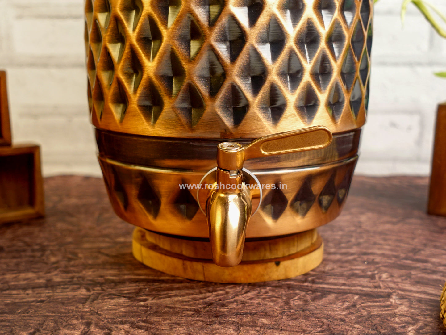 Copper Water Tank - 5 Ltr - Barrel Self Print Diamond.