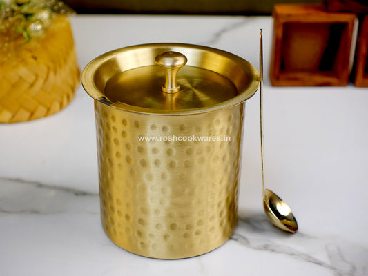 Ghee Pot - Brass With Tin - Hammerred Pattern. Mat Finish.