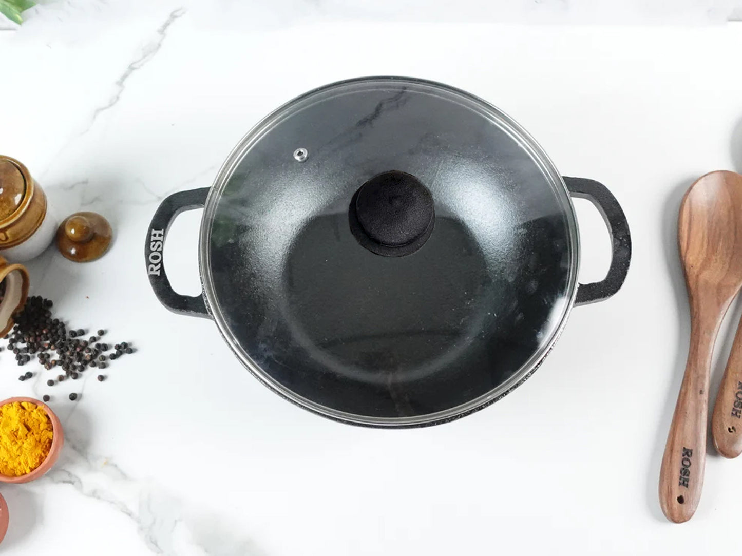 Cast Iron Deep Kadai , Toxin-free, Pre-seasoned, Naturally Non-stick, Induction Based - With Lid.