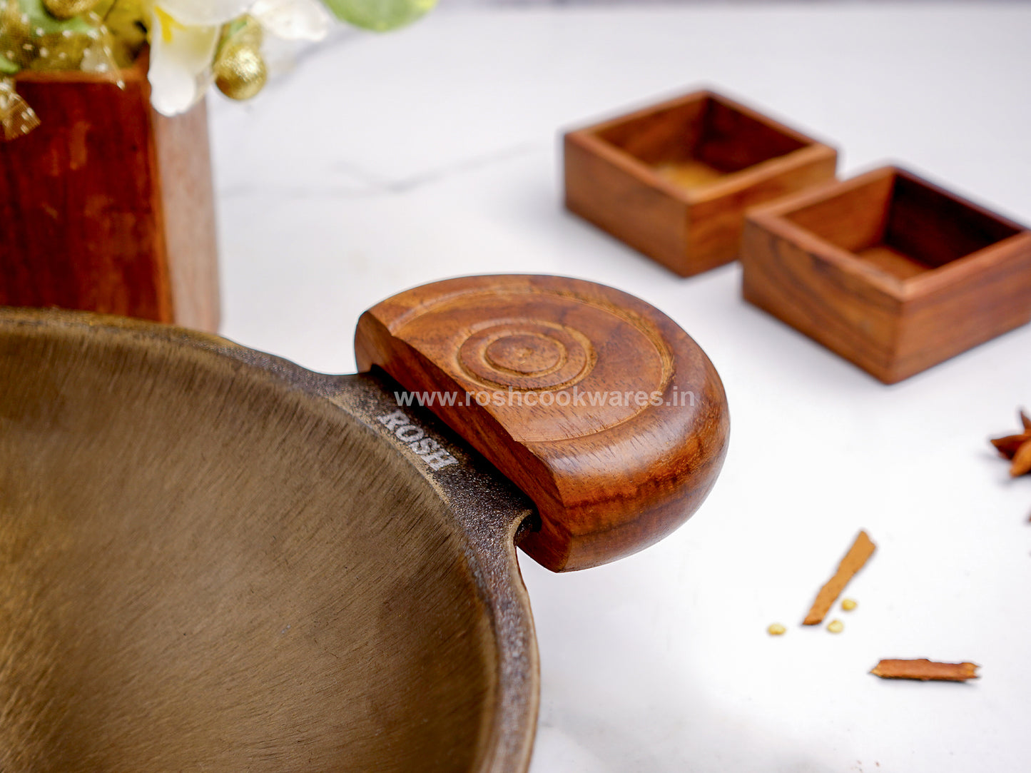 Appam Pan - Cast Iron - Grinded - Wooden Handles .