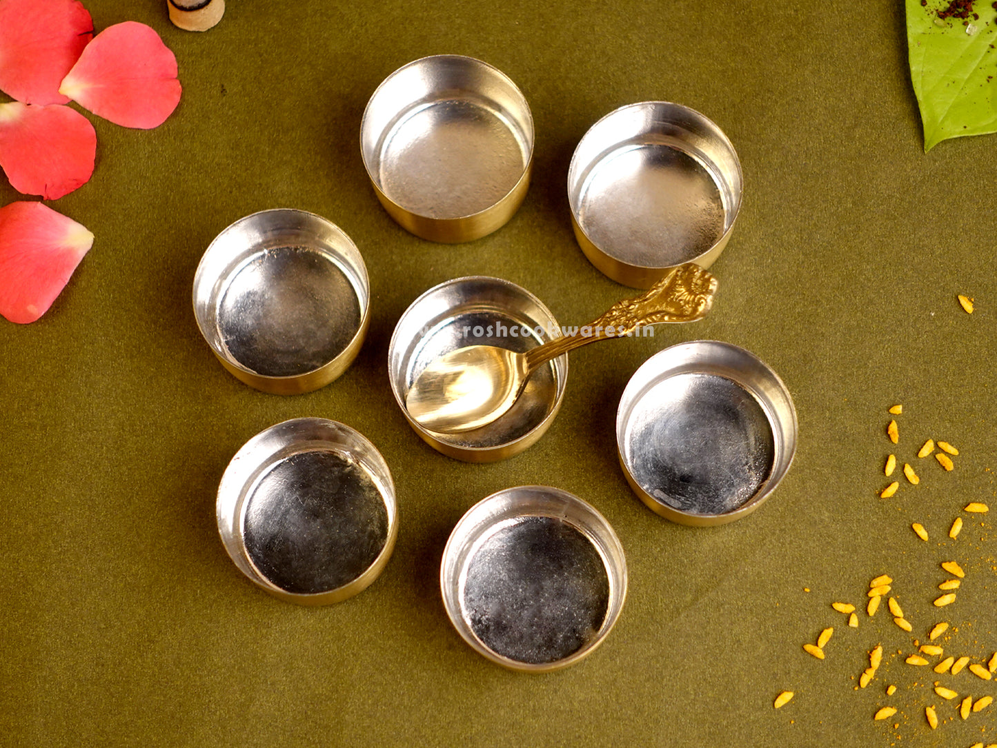 Spice Box - Pooja Box - Brass - Mat Finish - Floral .