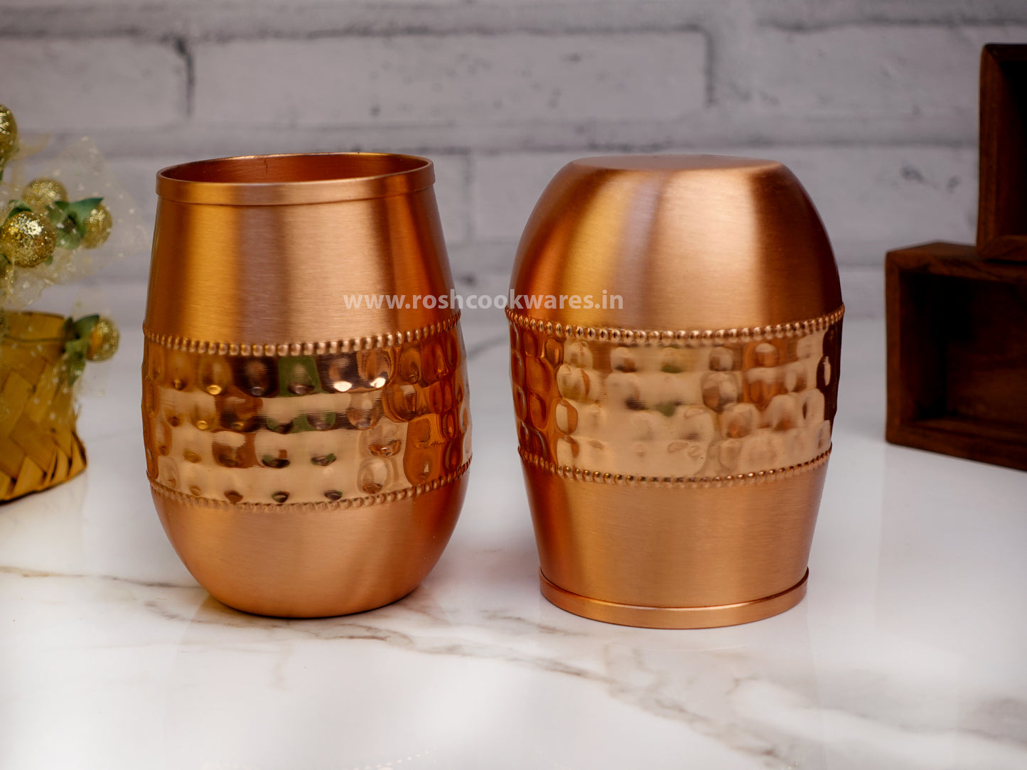 Copper Glass - Set of 4 - Centre Hammering Fancy.