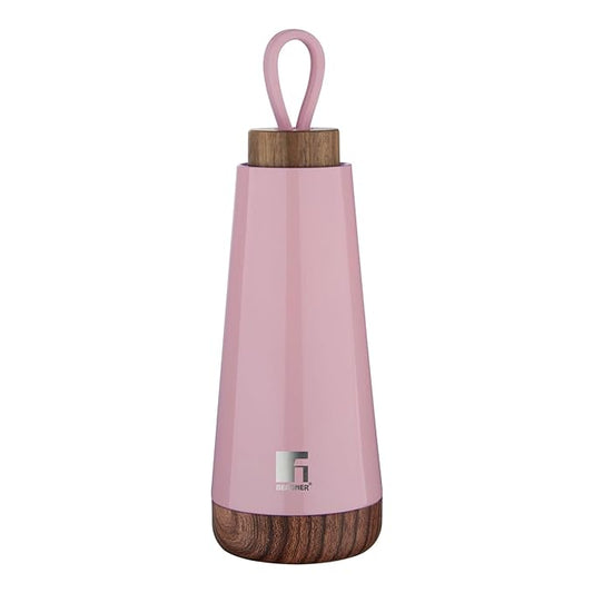 Bergner Walking Thermosteel Hot and Cold Bottle, 370 ml, Pink | Vacuum Insulated | Rust Proof | Leak Proof | Tea | Coffee | Juice