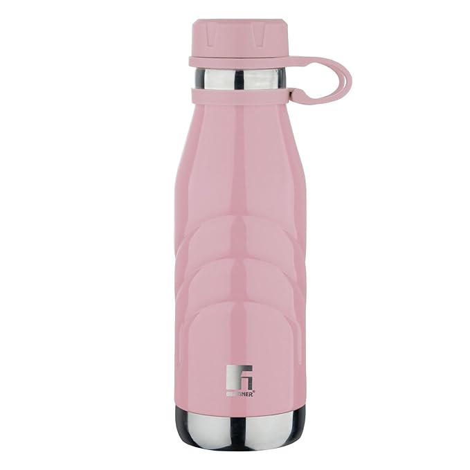 Bergner Walking Thermosteel Hot and Cold Bottle, 1000 ml, Pink | Vacuum Insulated | Rust Proof | Leak Proof | Tea | Coffee | Juice