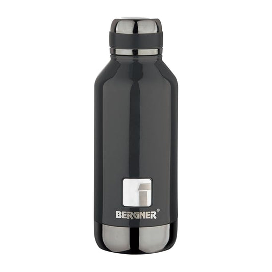 Bergner Walking Thermosteel Hot and Cold Bottle, 1000 ml, Black | Vacuum Insulated | Rust Proof | Leak Proof | Tea | Coffee | Juice