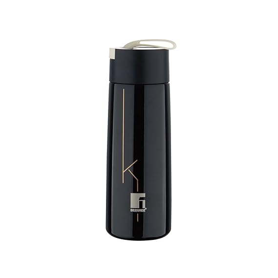 Bergner Walking Thermosteel Hot and Cold Bottle, 350 ml, Black | Vacuum Insulated | Rust Proof | Leak Proof | Tea | Coffee | Juice