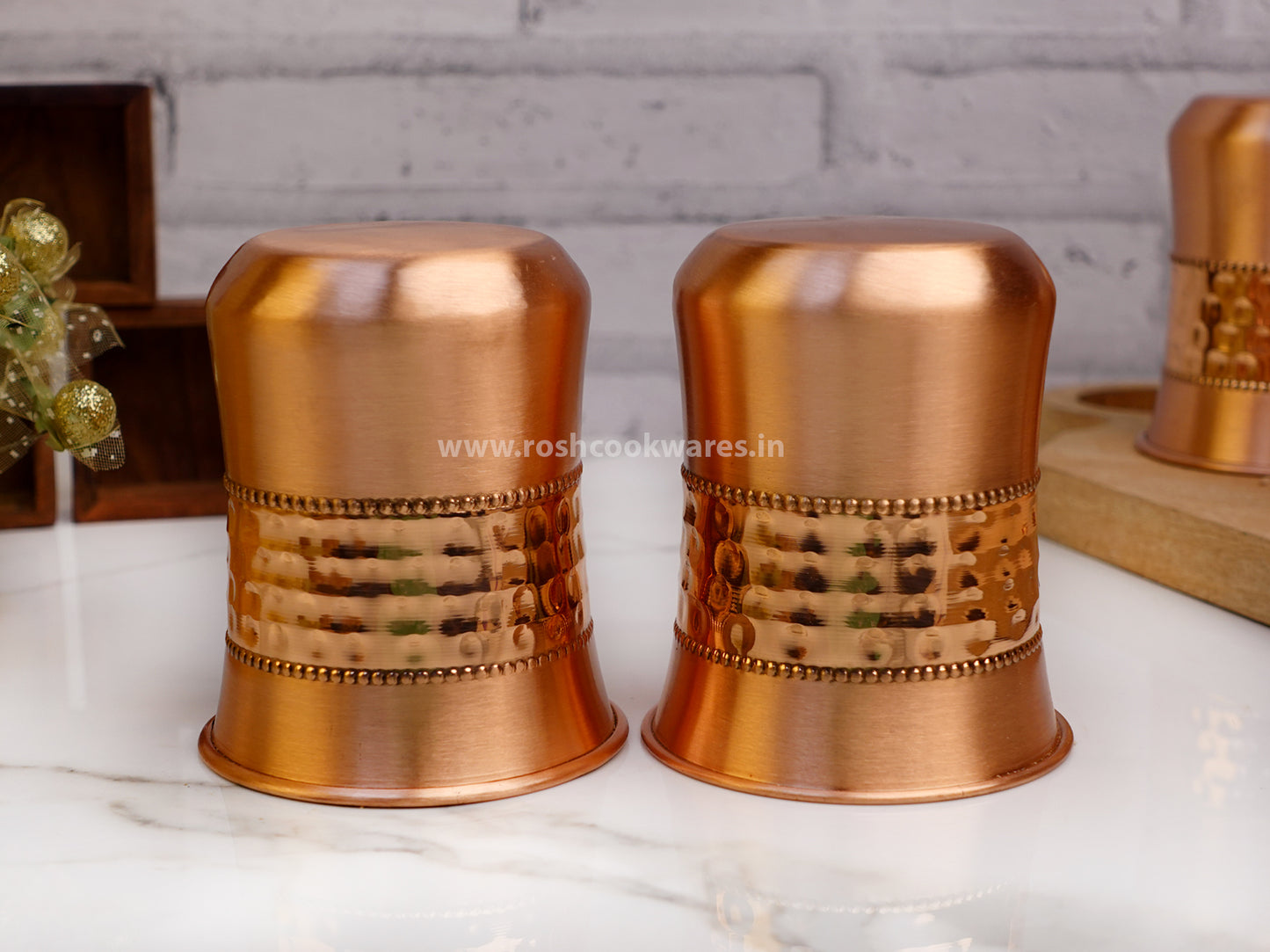 Copper Glass - Set of 4 - Centre Hammering.