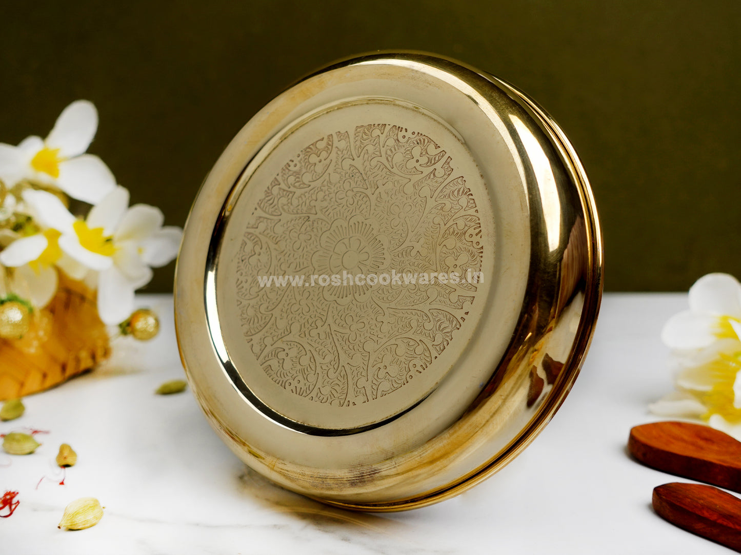 Brass Tiffin Box -  Multistorage Box - Tin Coated - Floral Emboss - Premium