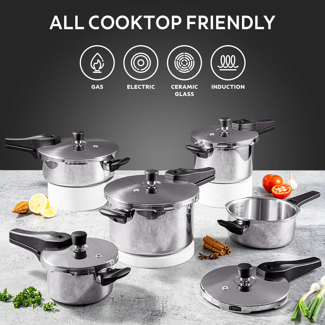 Tramontina Aeion+ 1.5L Triply Pressure Cooker | Outer Lid | Healthy Stainless Steel Cooker | PFAS, PFOA, PTFE Free | 4-Layer Safety | Side Helper Handle | Induction Friendly | 5-Year Warranty*