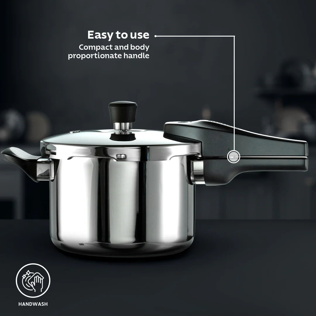 Tramontina Aeion+ 2.5L Triply Pressure Pan | Outer Lid | Healthy Stainless Steel Cooker | PFAS, PFOA, PTFE Free | 4-Layer Safety | Side Helper Handle | Induction Friendly | 5-Year Warranty*