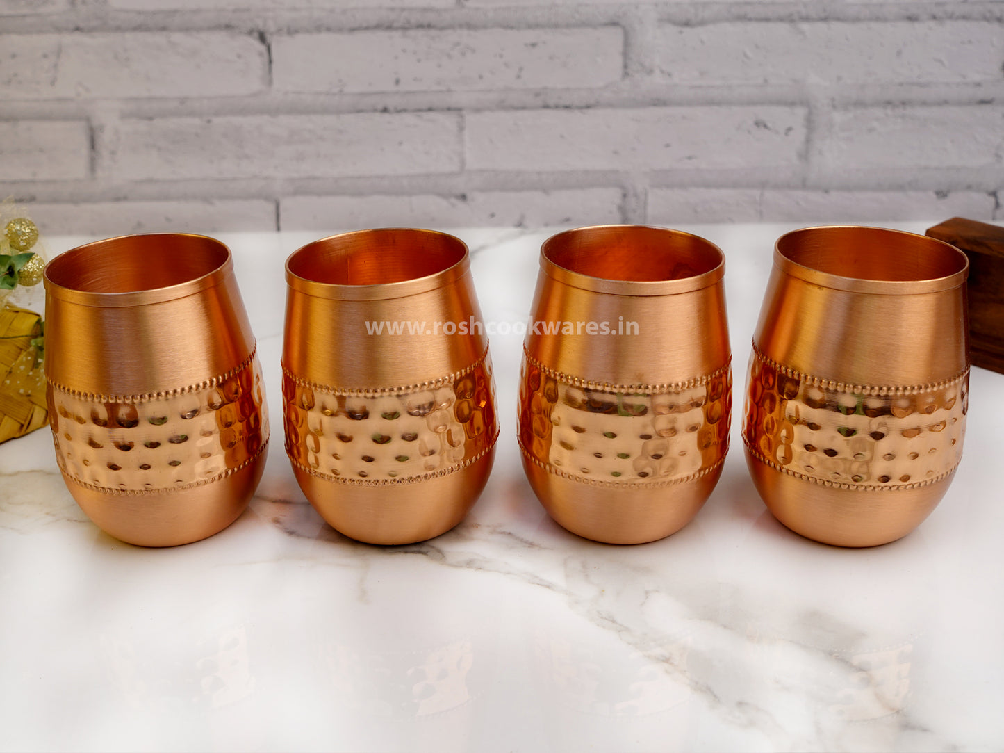 Copper Glass - Set of 4 - Centre Hammering Fancy.