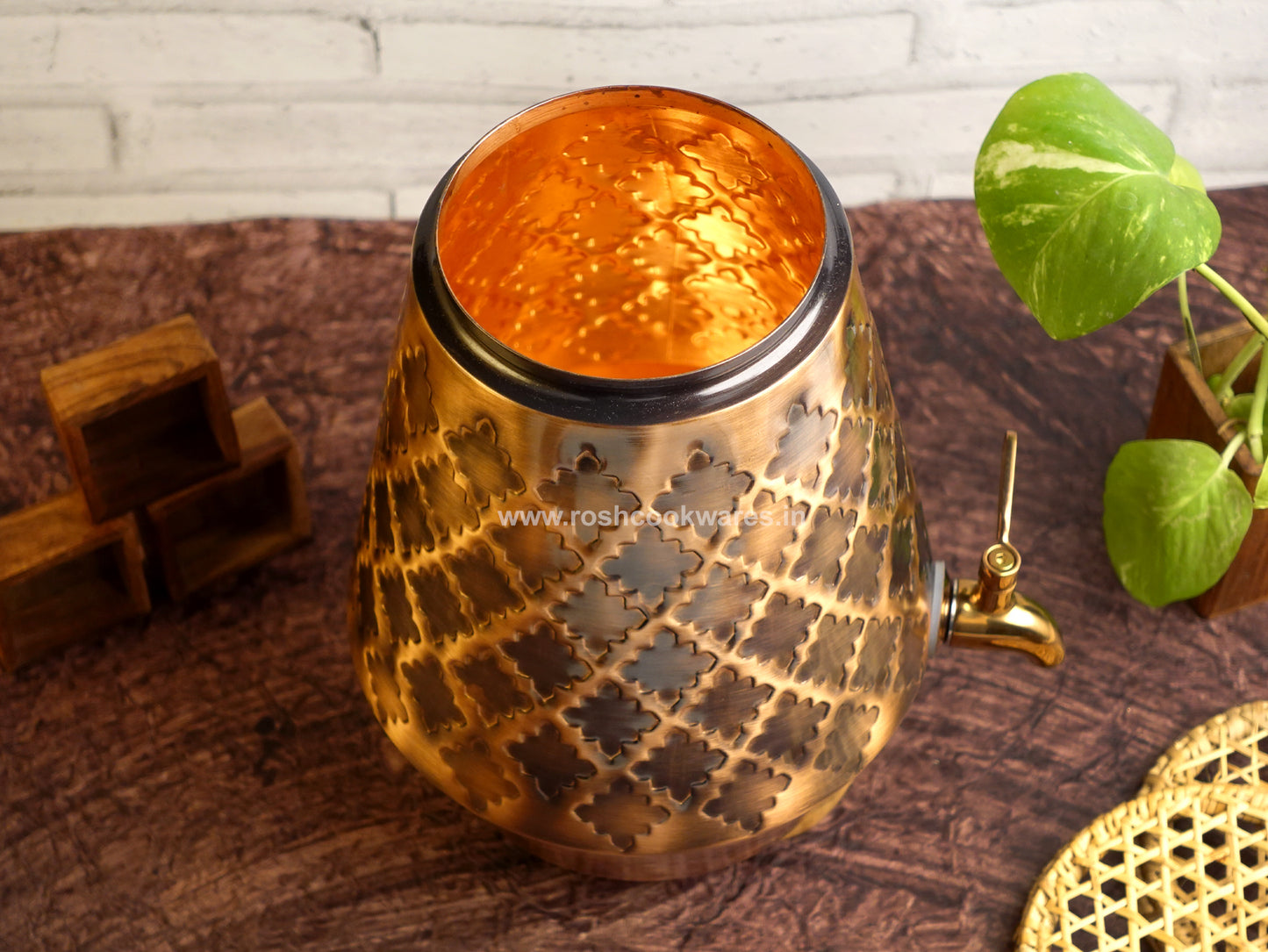 Copper Water Tank - 5 Ltr - Conical Self Print Diamond.