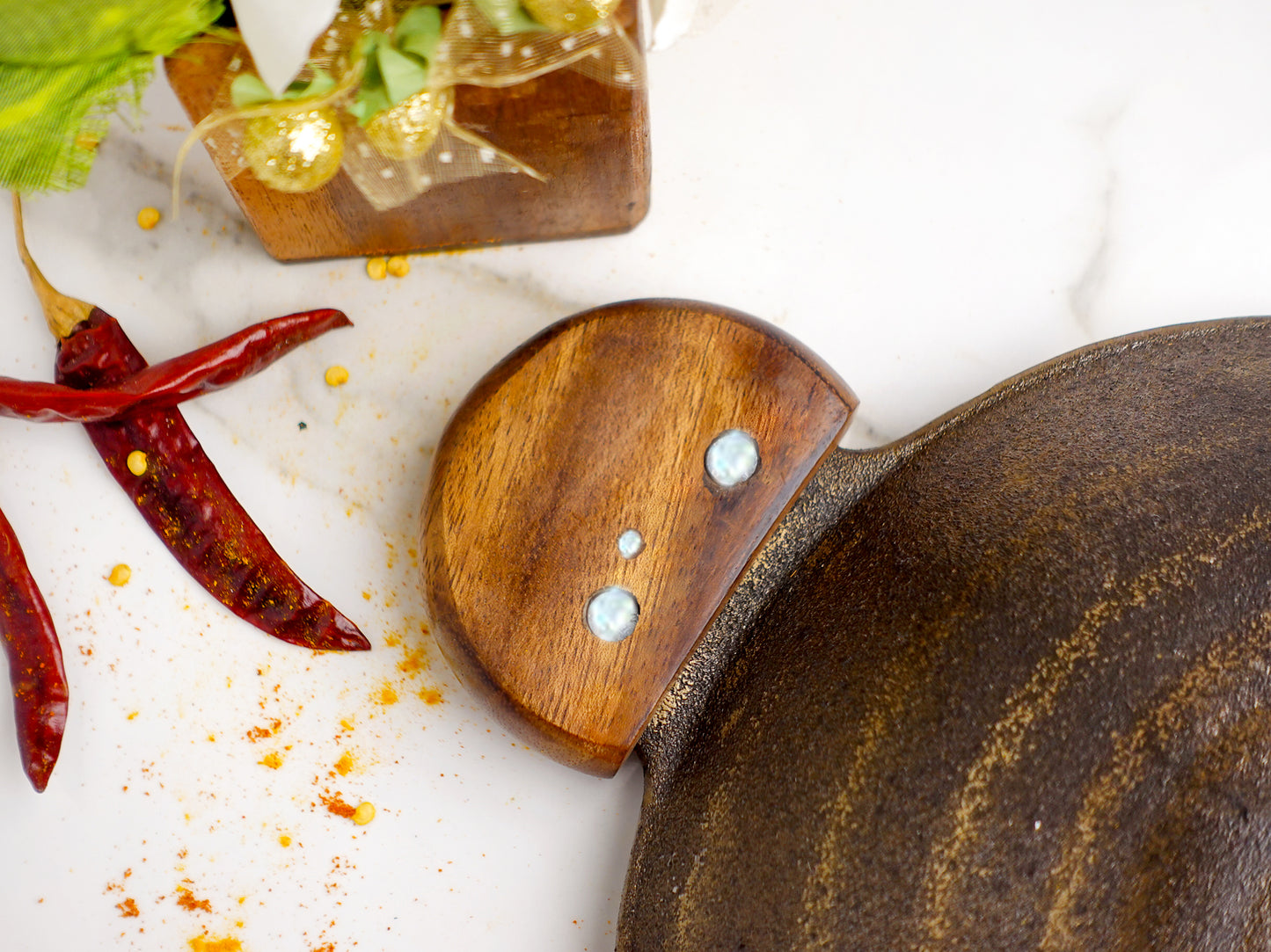 Appam Pan - Cast Iron - Grinded - Wooden Handles .