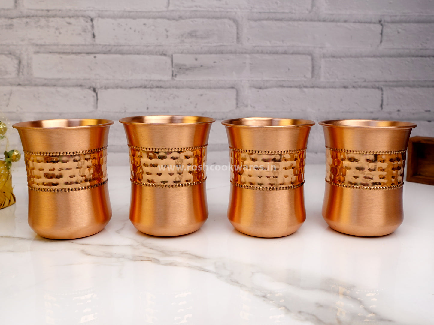 Copper Glass - Set of 4 - Centre Hammering.