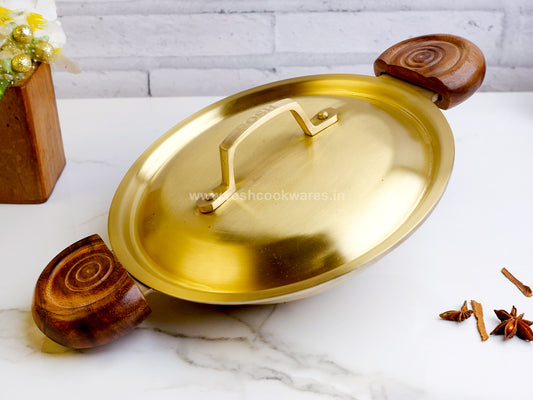 Bronze Premium Appam Pan  Wooden Handle - With Brass Lid .