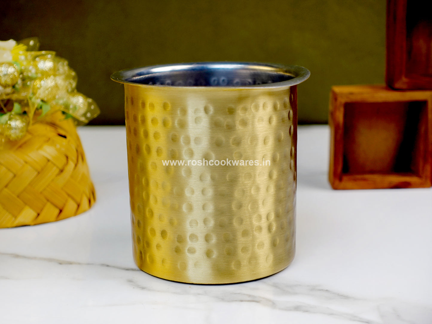 Ghee Pot - Brass With Tin - Hammerred Pattern. Mat Finish.