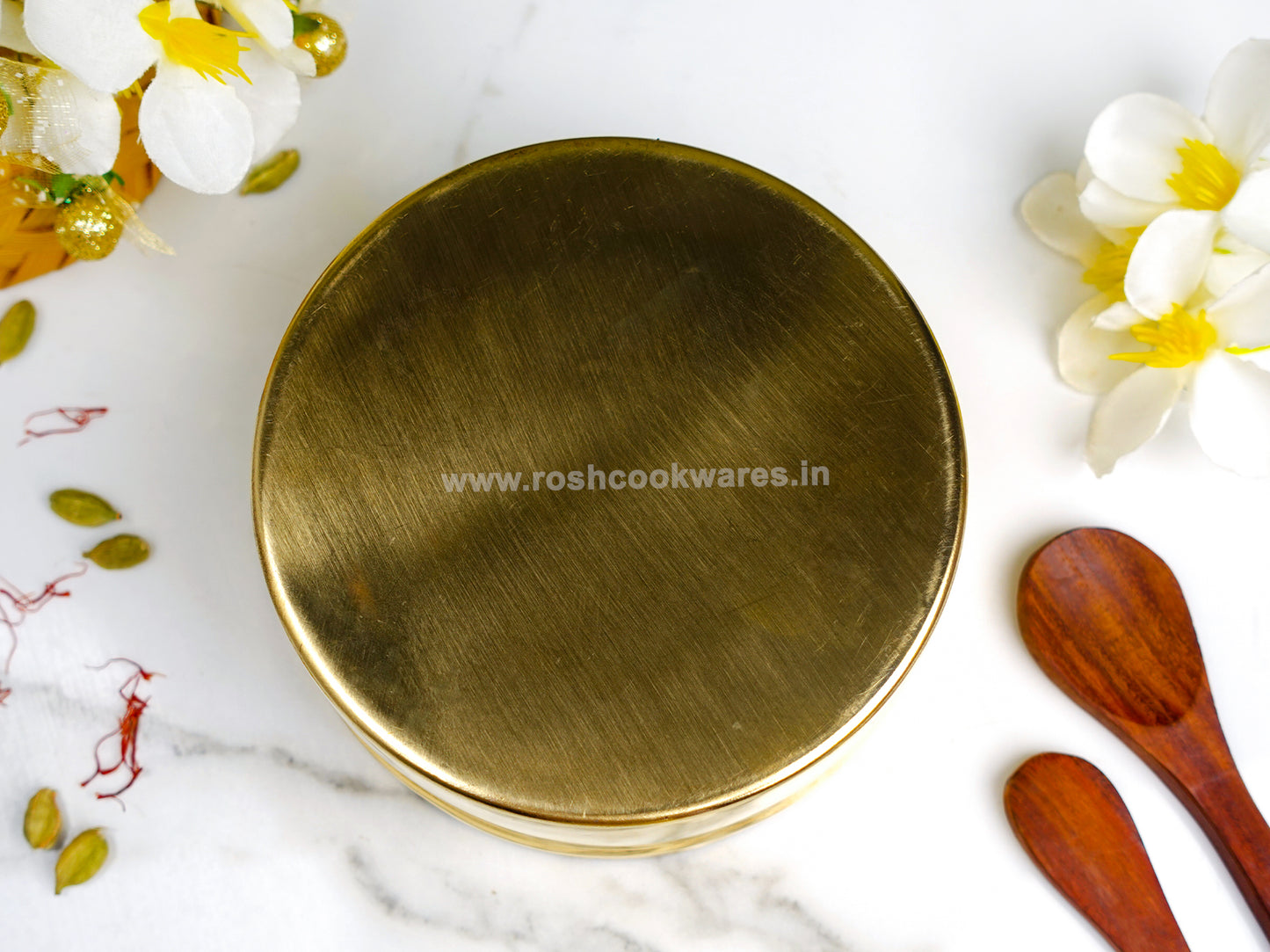 Brass Tiffin Box -  Multistorage Box - Tin Coated - Floral Emboss - Premium