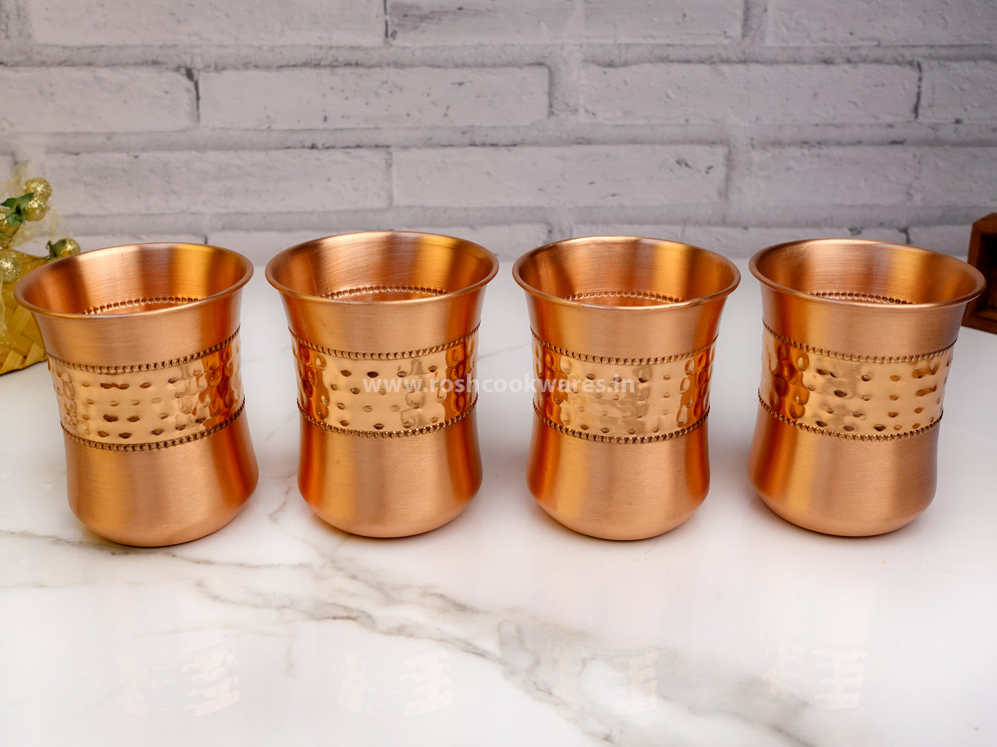 Copper Glass - Set of 4 - Centre Hammering.