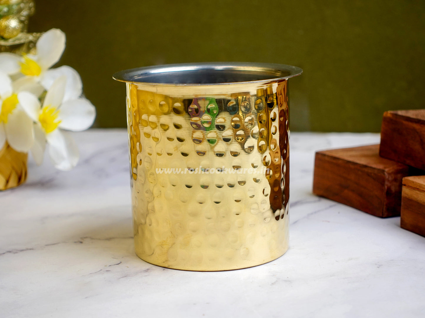 Ghee Pot - Brass With Tin - Hammerred Pattern.